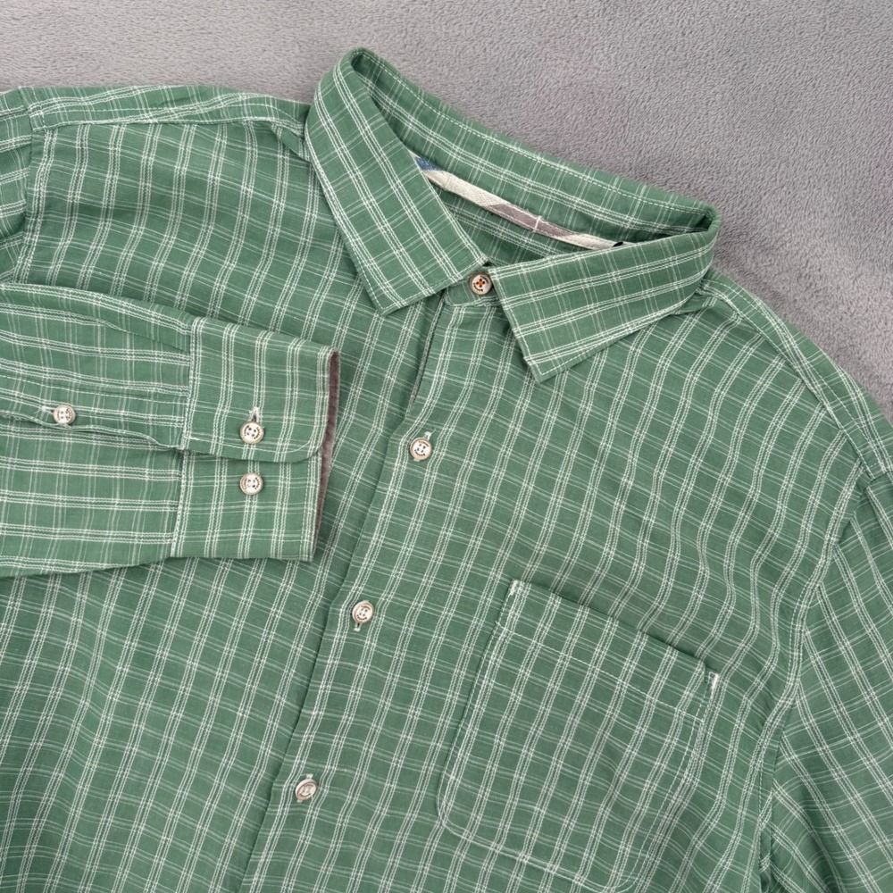 Tommy Bahama Mens Green Plaid Linen Tencel Blend Button Down Shirt Size L